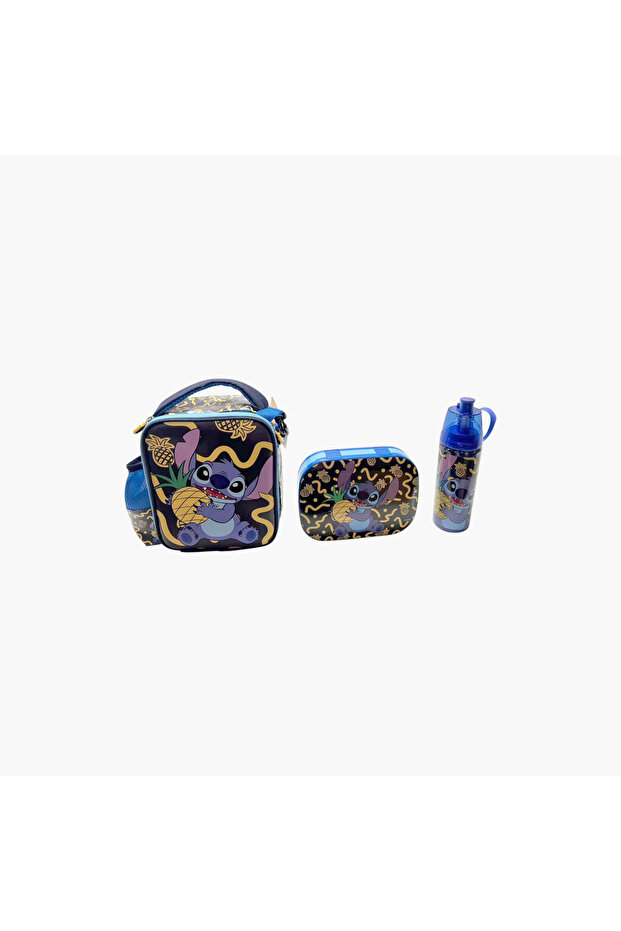 Stitch Print Water Bottle with Lunch Box and Bag