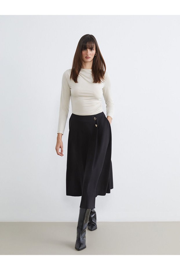 Özmarka New Season A-Line Skirt with Zipper at the Waist