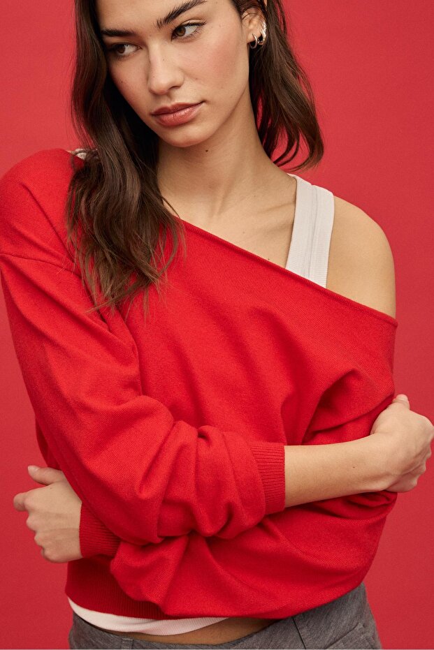 Geniş yaka triko kazak - 2