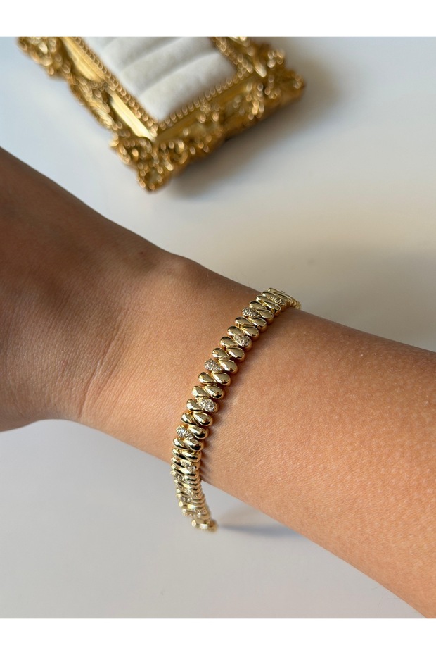 Çelik gold basic zirkon bileklik - 1