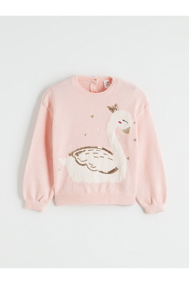 Peak New Season Swan Patterned Girls' Knitwear Sweater