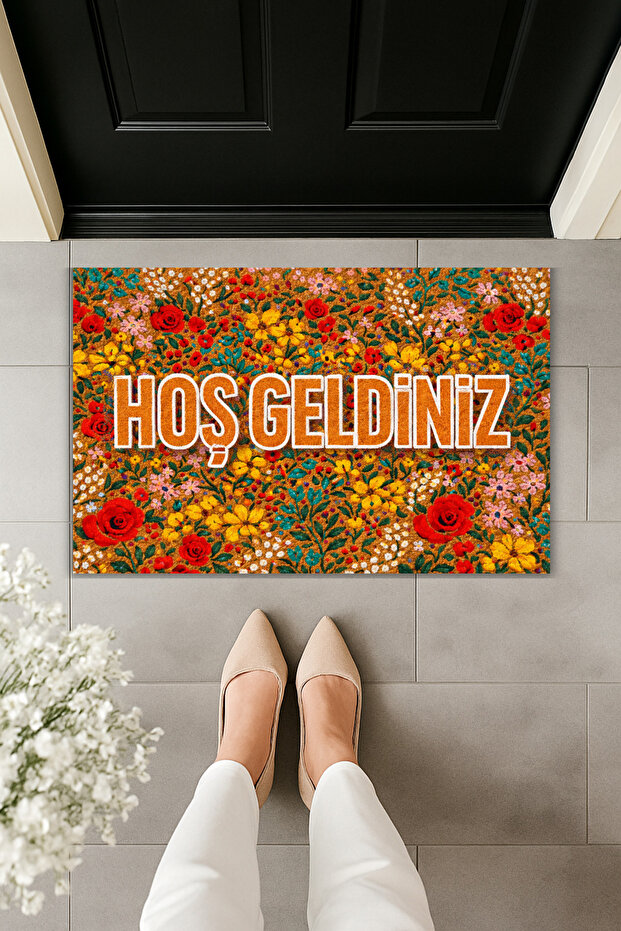 Modern Digital Printing - Floral Pattern Welcome Doormat - Front Door Mat