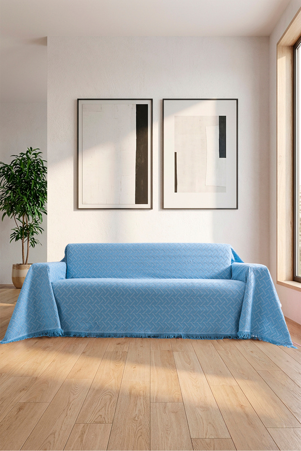 Cotton Sofa Cover with Fringes | Multi-Purpose Cover | Armchair Shawl | Covering the Arms | Battal Boy | 180X300 |