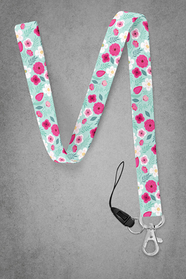 Pink Roses Neck Strap, Neck Strap Lanyard, Card and Phone Holder - Bas064