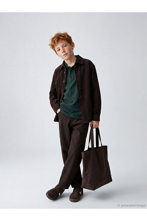 Brown Regular Fit Boys' Gabardine Trousers from Giyçık Store