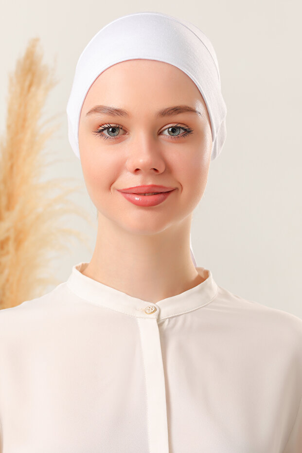 Hijab Silicone Non-Slip Bonnet - Stretch Fabric Tie Bonnet - Comfortable Breathable Fabric That Does Not Tighten White