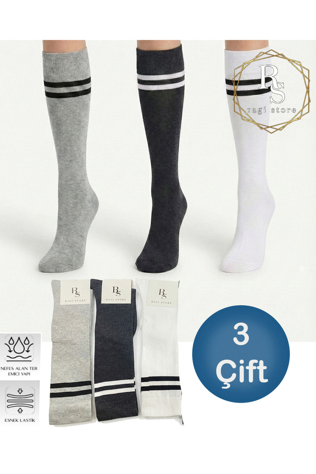 3-Piece Striped Knee Socks