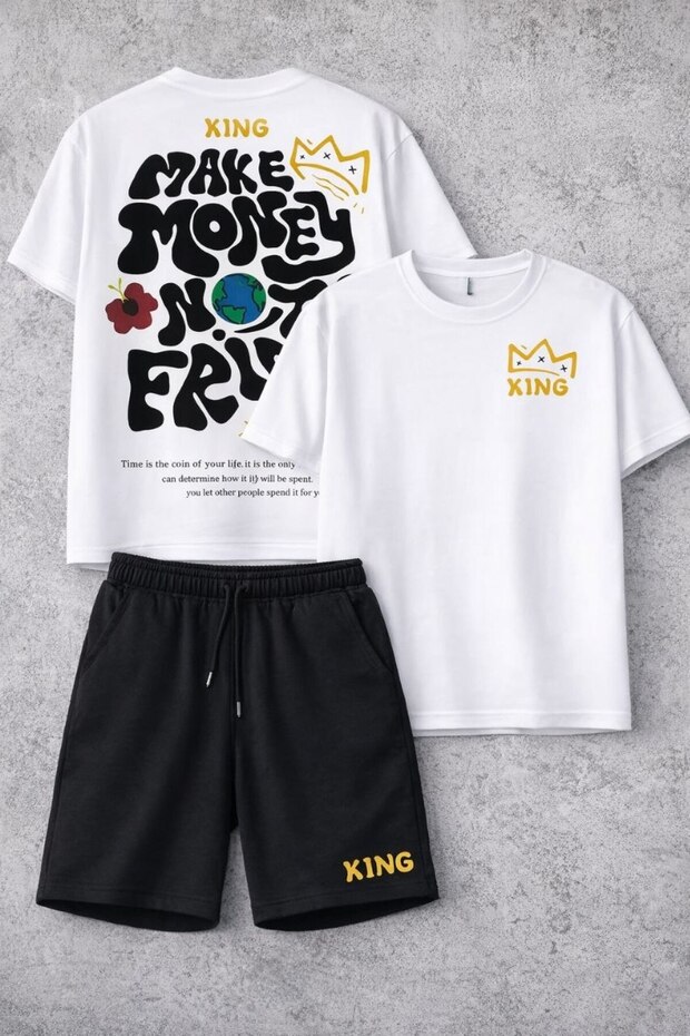 - Tshirt and Shorts Set, Lace-Up Printed