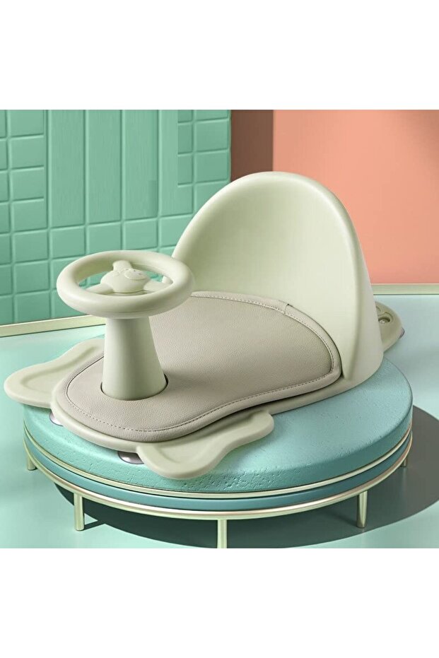 Baby Bath Seat, Non-Slip Mat, Portable, with Backrest & Suction Cups, 6-24 Months (Green Round)