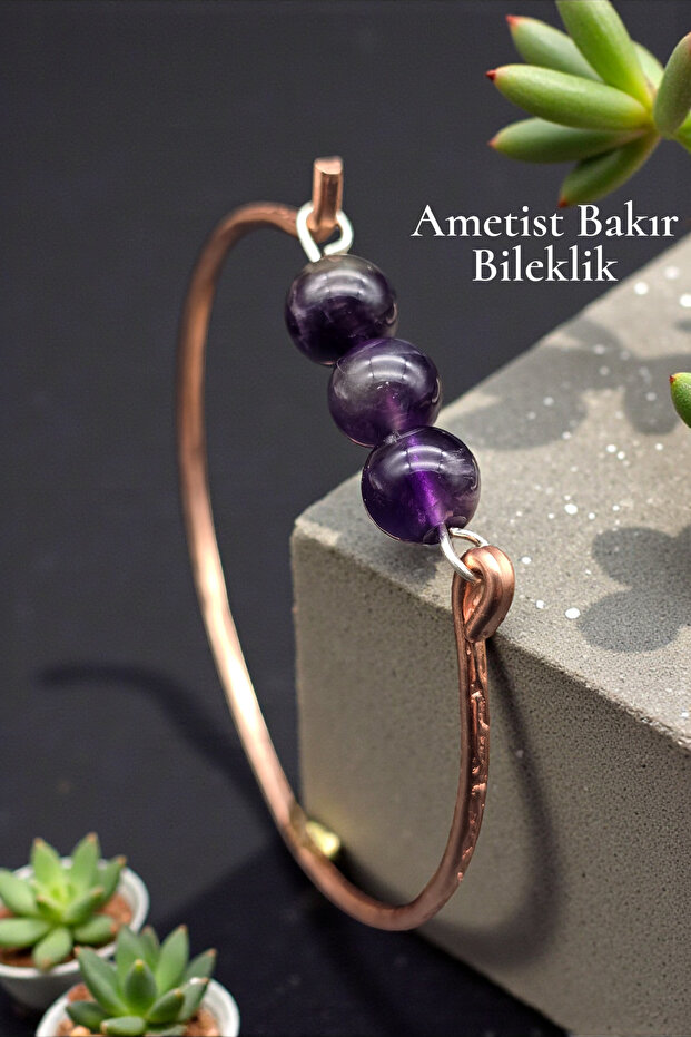 Amethyst Stone Real Copper Bracelet 8 mm Handcrafted