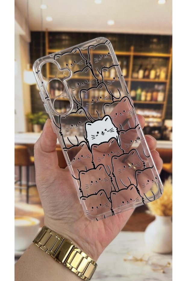 Samsung S24 Fe Compatible Manycat Patterned Transparent Shock-Absorbing Camera Protected Clear Case