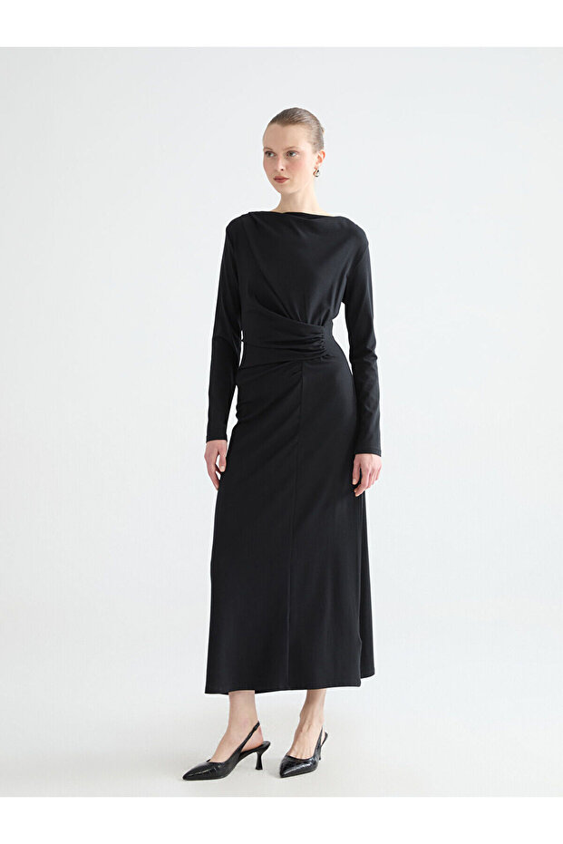 Boat Neck Gathered Dress (W5)