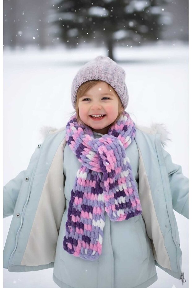 Hand Knitted Puffy Plush Children's Scarf 15X150 cm