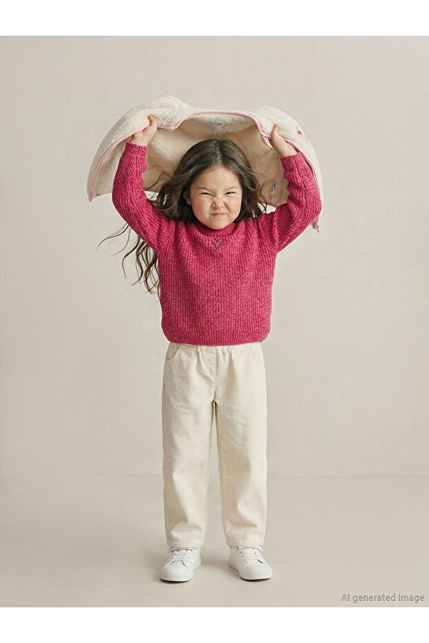Fuchsia Heart Embroidered Girls' Knit Sweater