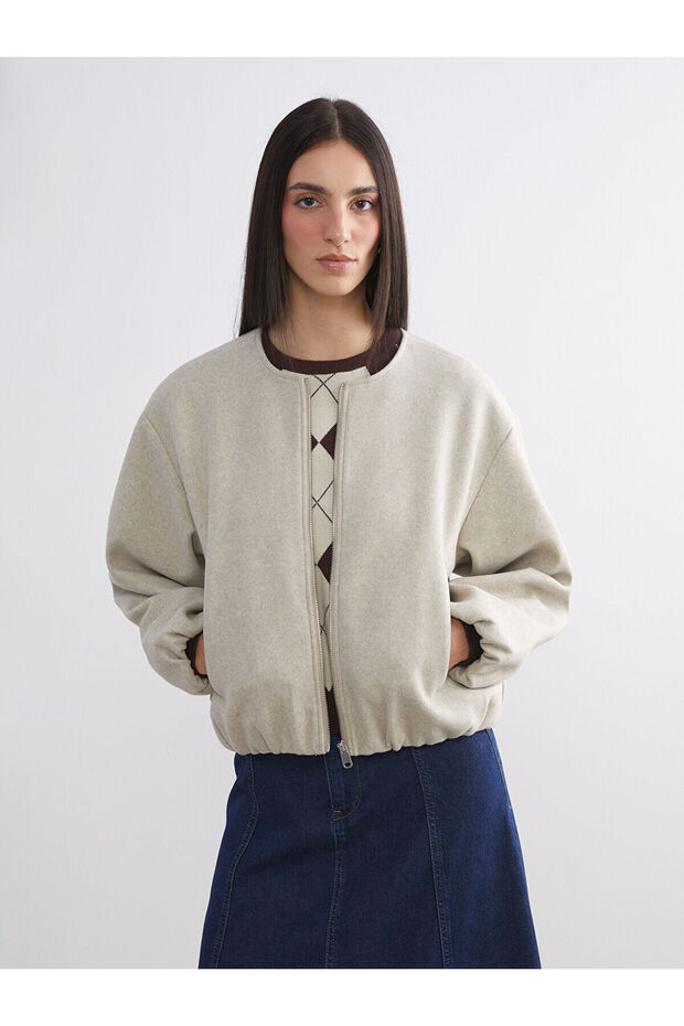 Two Mt Shop Quality Lcw Vision Beige Cashmere Plain Loose & Baggy Women's Jacket