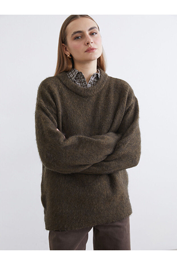 Create Your Style Khaki Crew Neck Women's Knitwear Sweater from Uzg Store