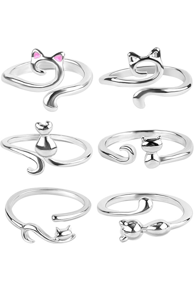 6pcs Crochet Loop Ring, Adjustable Cat Crochet Ring Yarn Guide Finger Holder Knitting Crochet