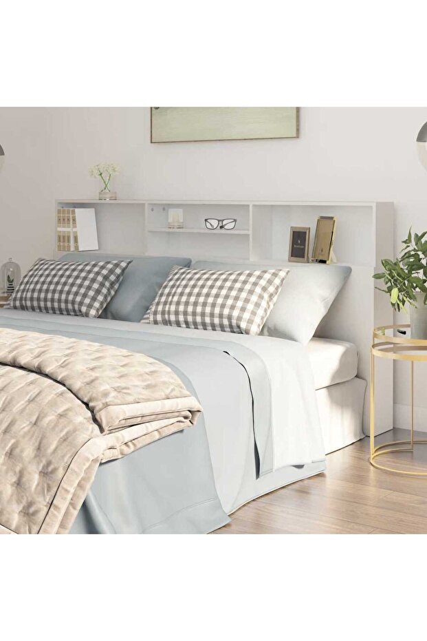 Headboard Cabinet White 200x19x103.5 cm