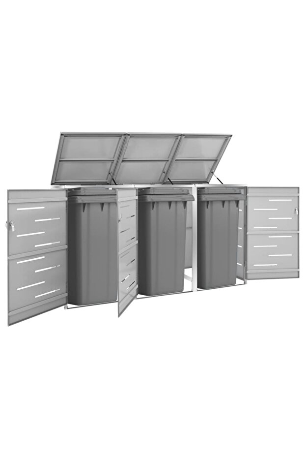 Triple Wheelie Bin Shed 207x77.5x112.5 cm Stainless Steel