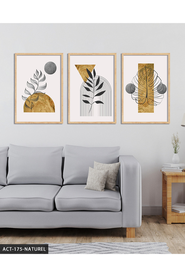 Gold Detailed Bohemian Art 3 Piece Wooden Framed Painting Act