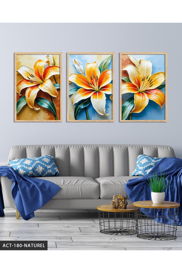 Colorful Lily 3 Piece Wooden Framed Painting Act