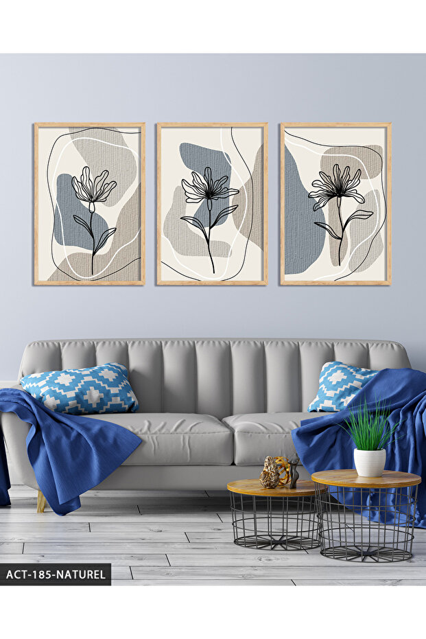 Linear Soft Flowers 3 Piece Wooden Framed Painting Act