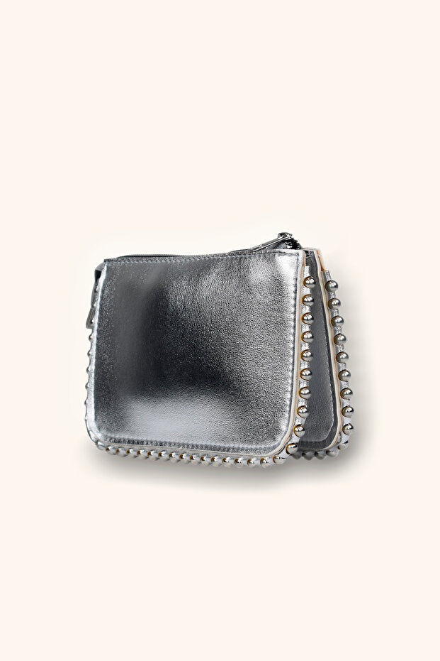 حقيبة ميني مطرزة - فضي - 3