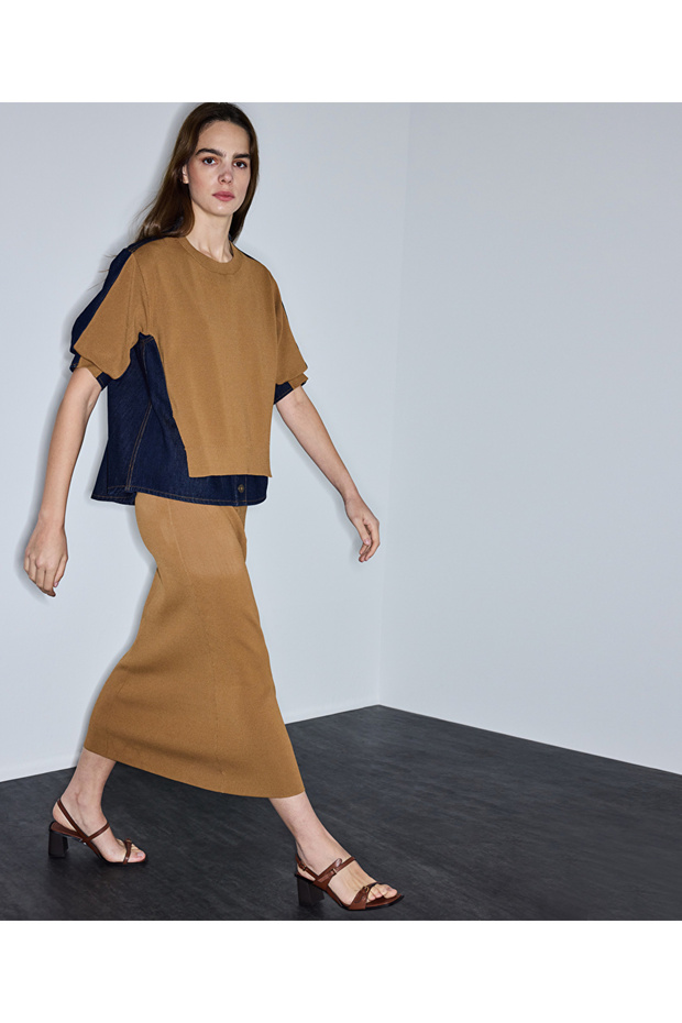 Denim mix colorblock etek