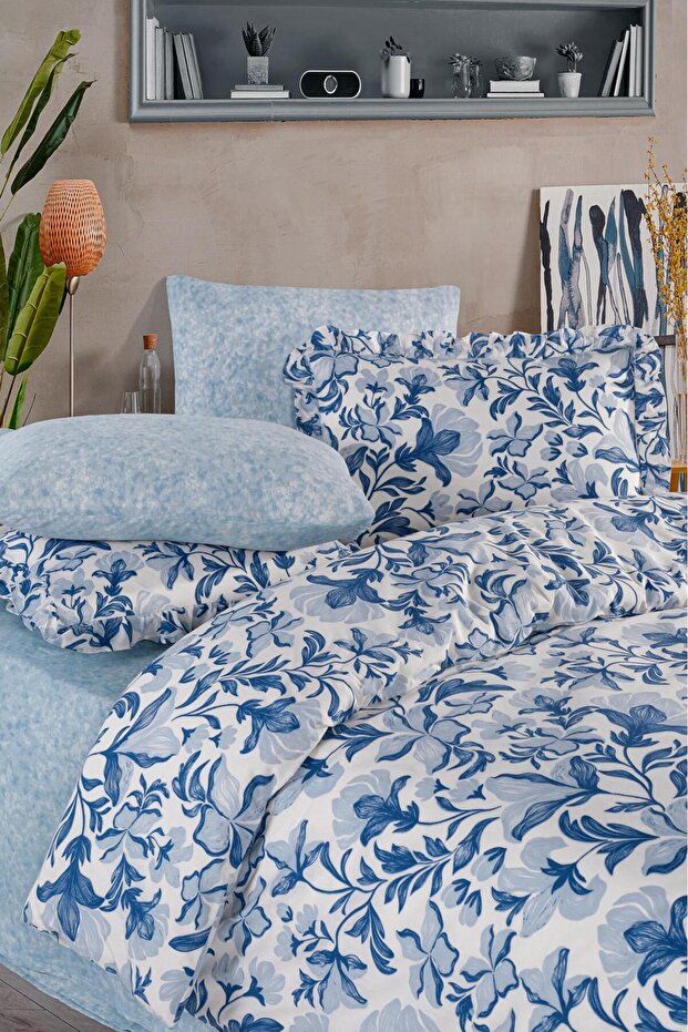 طقم غطاء لحاف مزدوج مكشكش من القطن بنسبة 100% - 1