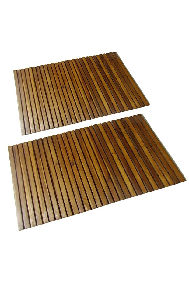2 pcs Acacia Bath Mat 80 x 50 cm