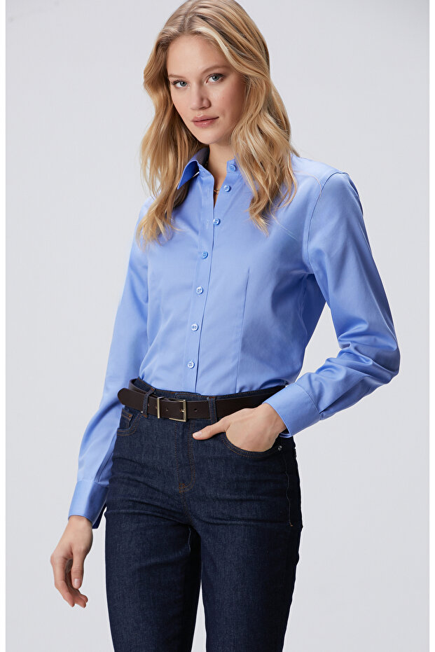 Non-Iron Mavi Gömlek - 4