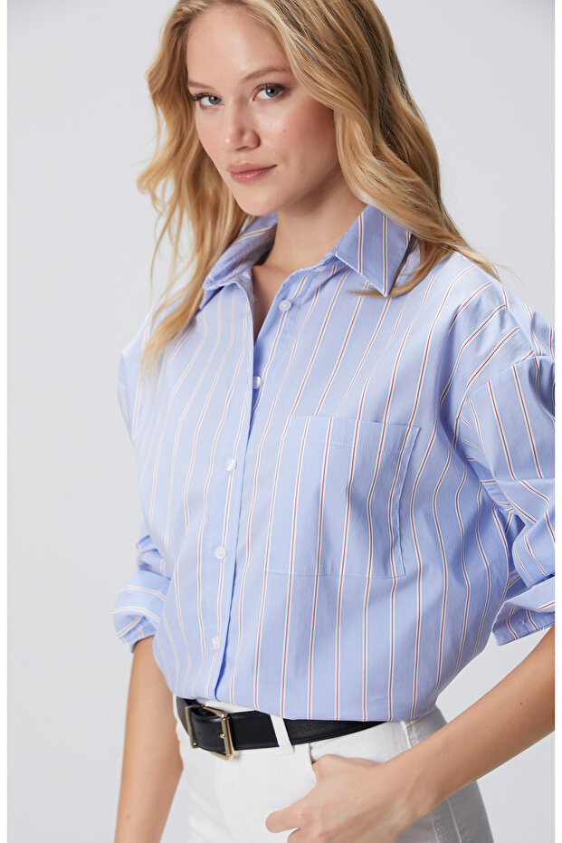 Mavi Oversize Gömlek - 2