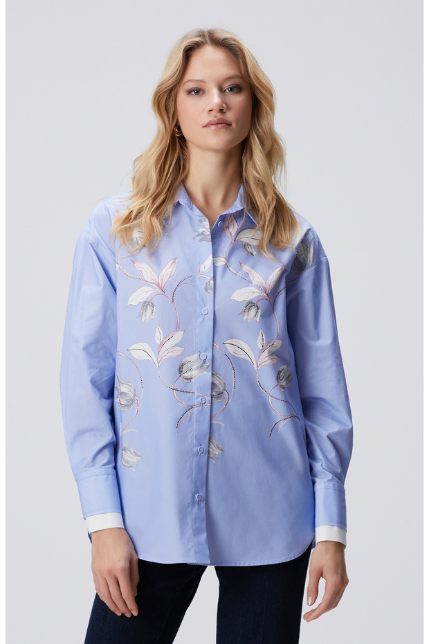 Mavi Desenli Gömlek - 4