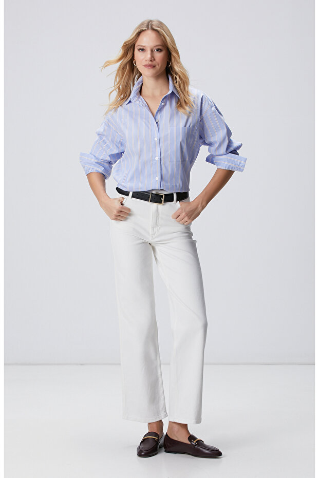 Mavi Oversize Gömlek - 3