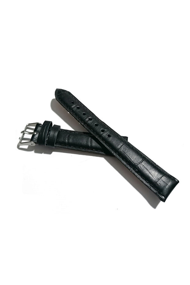 Classic Watch Leather Cord Watch Strap Black - Croco 18 mm (313)