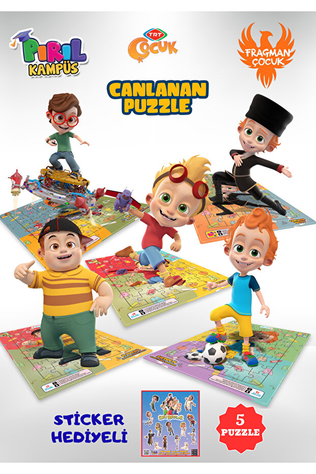 Pırıl Canlanan Puzzle – Pack of 5 Educational Games |   240 Pieces |   Sticker with Gift