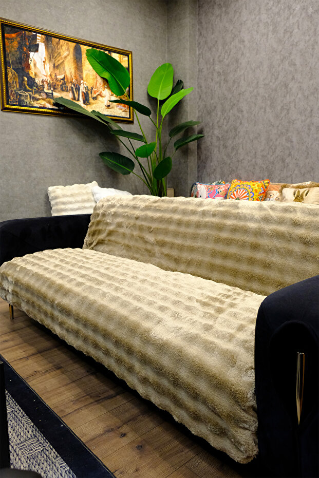 Plush Sofa Cover Shawl Fluffy Bubble Brown Multi-Purpose Diamond Pattern 170X210 cm