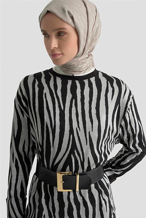 Zebra Patterned Knitted Set 25Kd2806 Gray - 4