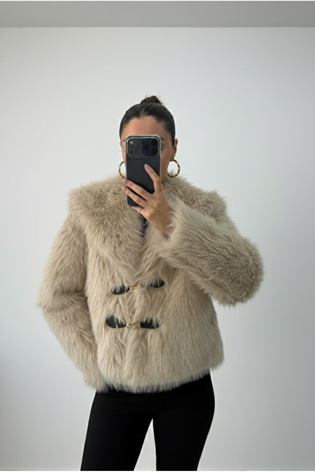 Beige Faux Fur Coat - 9679