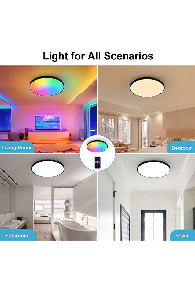 Alexa Bluetooth WiFi Smart LED Ceiling Light, 30cm, Dimmable Design, Ceiling Mount - 6