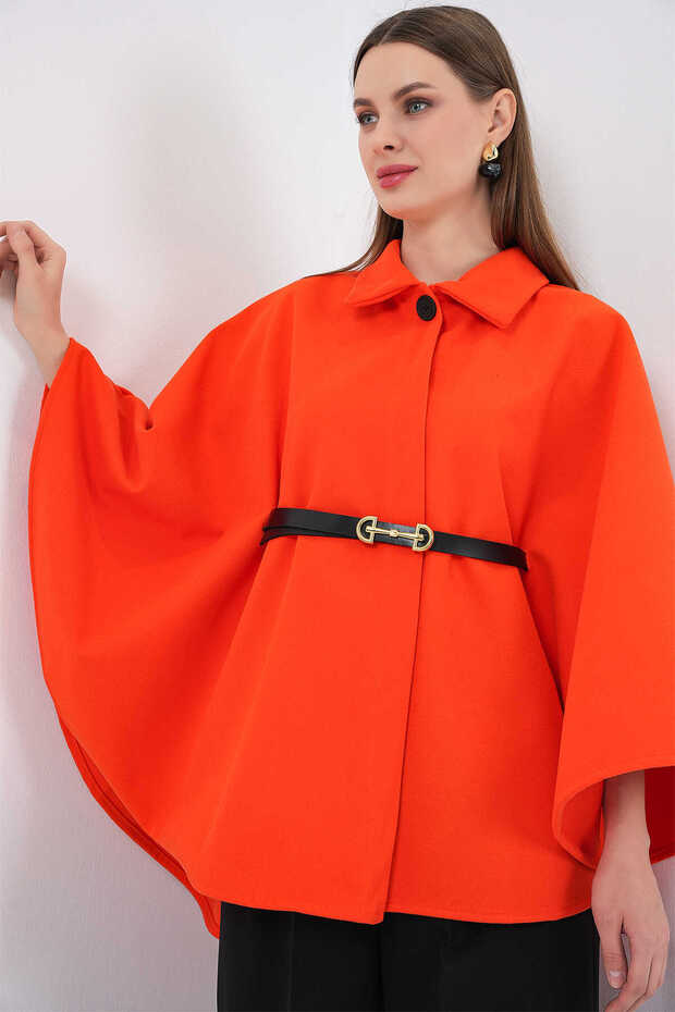 kadın kemerli kaşe panço - 2