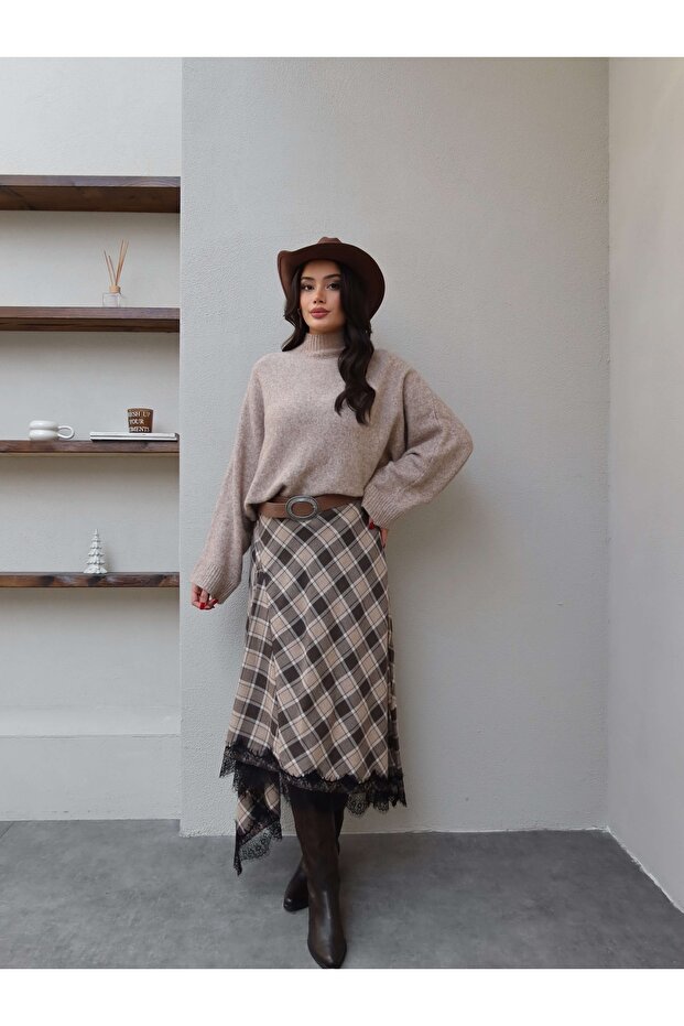 Ekose Dantelli Etek - 2