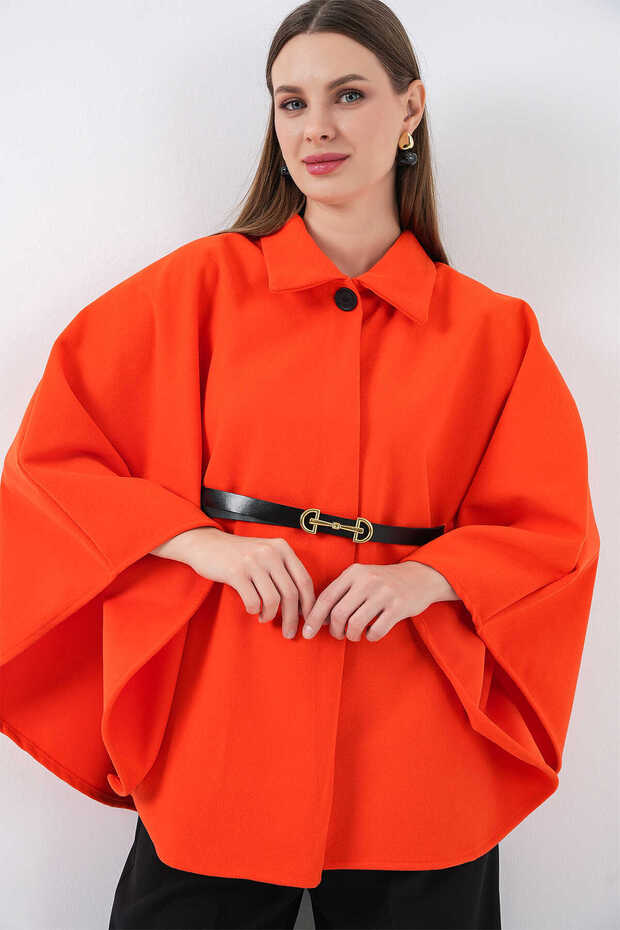 kadın kemerli kaşe panço - 1