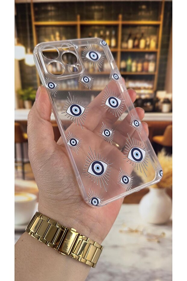 غطاء شفاف متوافق مع آيفون 14 برو ماكس مع نمط إيفيلي، يمتص الصدمات ويحمي الكاميرا - 3