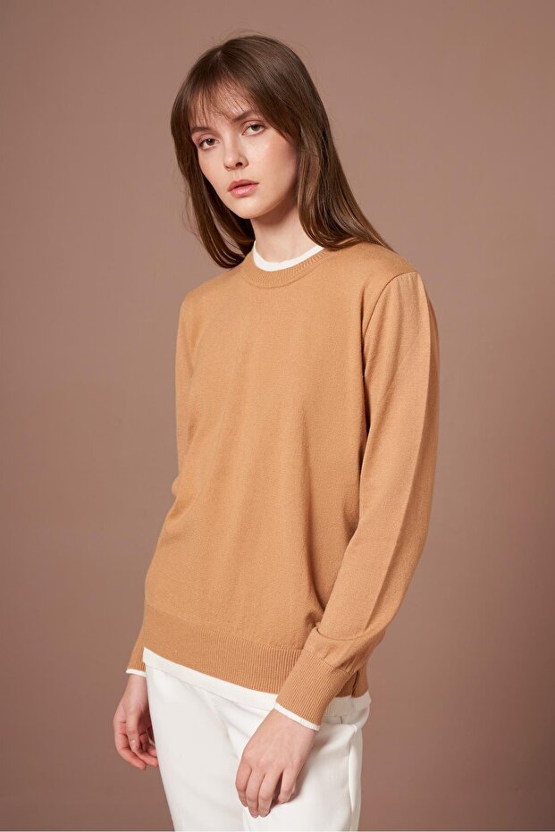 Women's Ribbed Detailed Sweater Biscuit 25290
