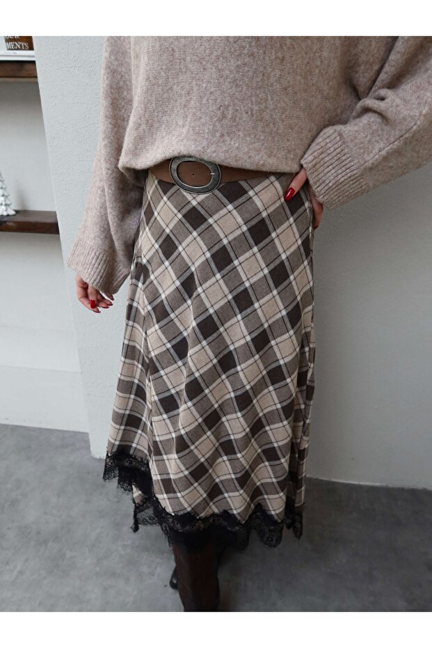 Ekose Dantelli Etek - 4