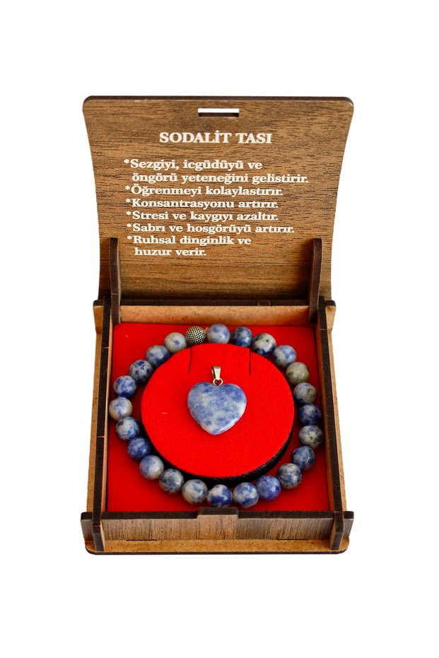 Sodalite Stone Boxed Bracelet & Necklace Set – Heart, Ball, and Chest Pendant Variants Available