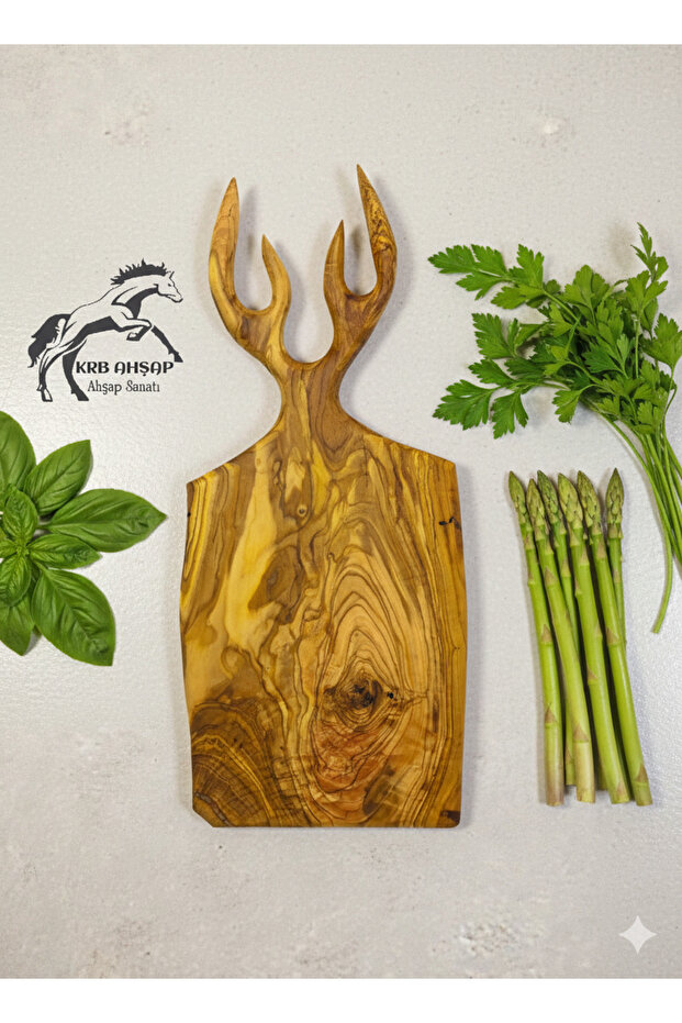 Olive Wood Cutting Board with Deer, Deer Serving Tray, Natural Serving Board