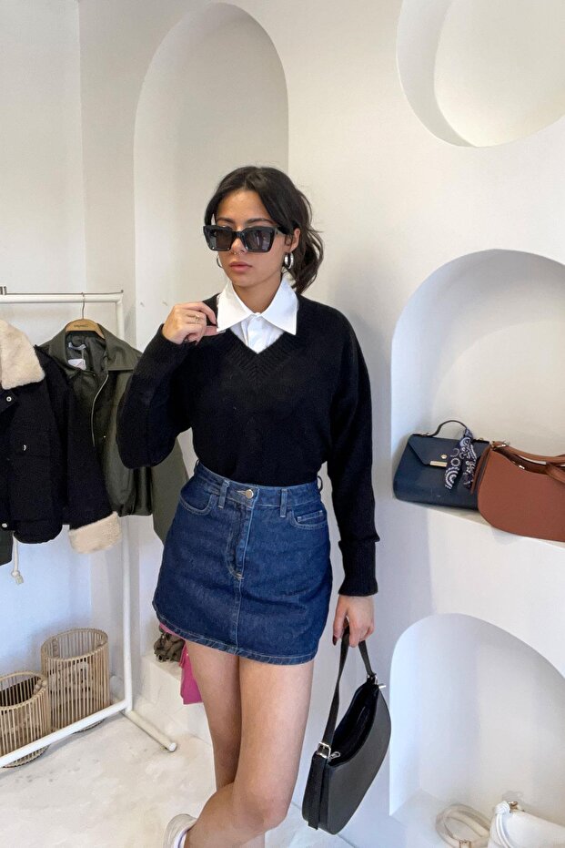 سترة أساسية برقبة على شكل حرف V - أسود أسود - 2