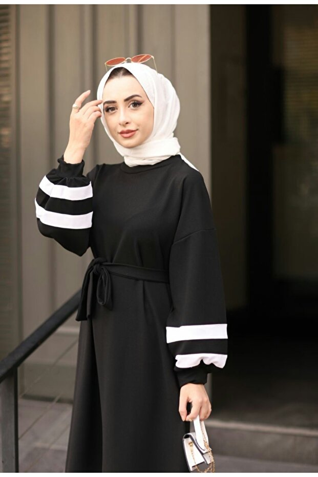 Şeritli Tesettür Elbise - 3
